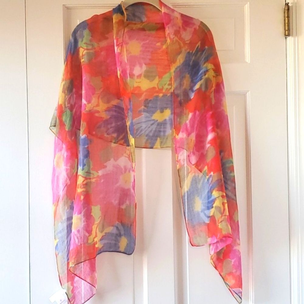 EYEFUL SHEER FLORAL SCARF WRAP RED BLUE YELLOW PINK GREEN